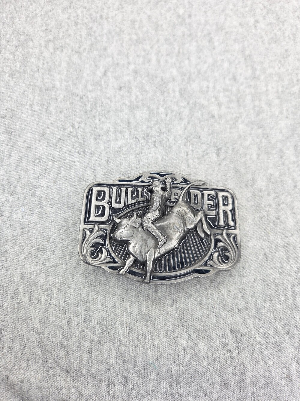 Vintage 1990 C and J Bull Rider Belt Buckle Pewter Western Made in USA